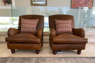 2 x Newly manufactured gameskin  genuine leather TRADITIONAL ENGLISH DESIGN ARMCHAIRS. R10995 each