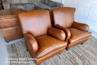 2 x Newly manufactured gameskin  genuine leather TRADITIONAL ENGLISH DESIGN ARMCHAIRS. R10995 each