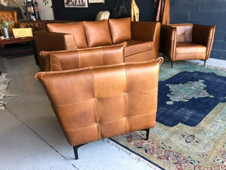 Brand new 3pc CONTEMPORARY DESIGN gameskin genuine leather lounge suite. (TUFFED STITCH DETAILING)