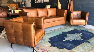 Brand New 3pc Contemporary Design Gameskin Genuine Leather Lounge Suite. (tuffed Stitch Detailing)