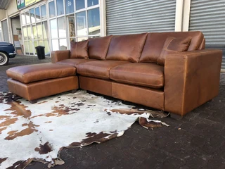 Brand New &amp; Massive 2.8m Genuine Leather Five Seater Sofa &#43; Versatile Daybed Ottoman.