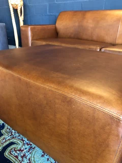 (ON PROMOTION) Newly manufactured 2.2m genuine leather MARCONI STYLE  couch &#43; versatile ottoman