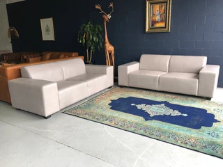 Immaculate 2pc MARCONI STYLE genuine leather lounge suite. (2 x 2.3m  THREE SEATERS) Shiduli grey.