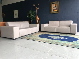 Immaculate 2pc Marconi Style Genuine Leather Lounge Suite. (2 X 2.3m  three Seaters) Shiduli Grey.