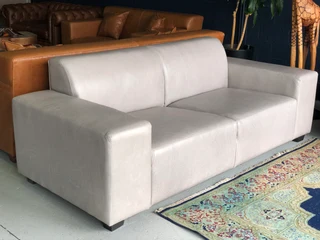 Immaculate 2pc MARCONI STYLE genuine leather lounge suite. (2 x 2.3m  THREE SEATERS) Shiduli grey.