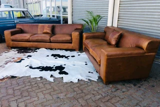 Brand new &amp; large 2pc genuine leather KARIBA  lounge suite. (2.6m &amp; 2.3m THREE SEATER SOFAS)