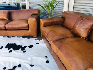 Brand new &amp; large 2pc genuine leather KARIBA  lounge suite. (2.6m &amp; 2.3m THREE SEATER SOFAS)