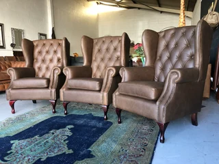 A Variety Of Full Gameskin Genuine Leather Classic Wingback Armchairs (starting From R9995 Each)