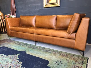 Brand New 2.6m Full Grain Gameskin Genuine Leather Modern & Sleek Designer Five Seater Sofa.