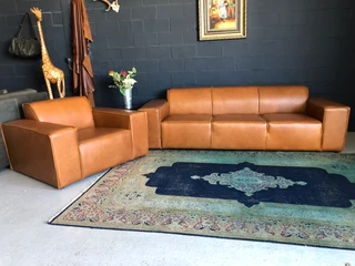 Magnificent 2pc Marconi Style Genuine Leather Lounge Suite. (1 X Three Seater Plus 1 X Armchair)