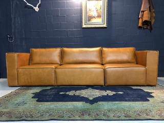 Brand New & Extremely Large 3m Marconi Style Full Genuine Leather Three Division Modular Sofa.