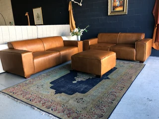 Contemporary 2 Piece Gameskin Genuine Leather Marconi Style Lounge Suite Plus Modular Ottoman.