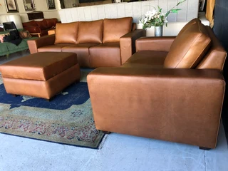 Brand New 3pc Genuine Leather Casa Style Lounge Suite. (3 &amp; 2 Seater Plus 1 X Storage Ottoman)