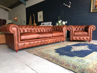 Brand new 2pc genuine leather Chesterfield lounge suite (2.5m three seater &#43; 1 x large Armchair)