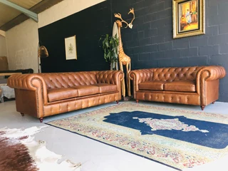(on Promotion) Brand New 2 Piece Chesterfield Genuine Leather Lounge Suite. (2 &amp; 3 Seater Sofas)