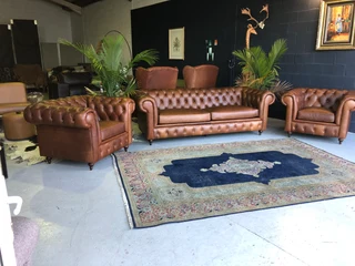 (ON PROMOTION) 3pc genuine leather CHESTERFIELD lounge suite (2 x ARMCHAIRS plus 1 x THREE SEATER)