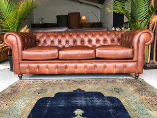 (ON PROMOTION) 3pc genuine leather CHESTERFIELD lounge suite (2 x ARMCHAIRS plus 1 x THREE SEATER)