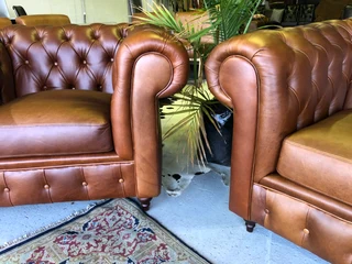 (ON PROMOTION) 3pc genuine leather CHESTERFIELD lounge suite (2 x ARMCHAIRS plus 1 x THREE SEATER)