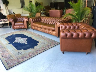 (ON PROMOTION) 3pc genuine leather CHESTERFIELD lounge suite (2 x ARMCHAIRS plus 1 x THREE SEATER)