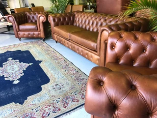 (ON PROMOTION) 3pc genuine leather CHESTERFIELD lounge suite (2 x ARMCHAIRS plus 1 x THREE SEATER)