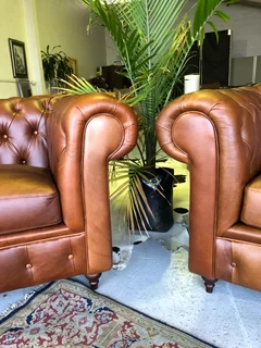 (ON PROMOTION) 3pc genuine leather CHESTERFIELD lounge suite (2 x ARMCHAIRS plus 1 x THREE SEATER)