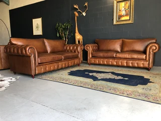Brand New 2pc Custom Made Chesterfield Genuine Leather Lounge Suite. (a Unique &amp; Elegant Design)