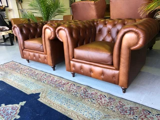 2 X Newly Manufactured Oversize Genuine Leather Chesterfield Single Seater Armchairs. R12995 Each