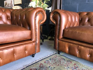 (ON PROMOTION) brand new 2pc genuine Leather CHESTERFIELD lounge suite, (2 x 2.2m THREE SEATER SOFAS