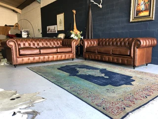 (on Promotion) Brand New 2pc Genuine Leather Chesterfield Lounge Suite, (2 X 2.2m Three Seater Sofas