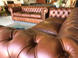 (ON PROMOTION) brand new 2pc genuine Leather CHESTERFIELD lounge suite, (2 x 2.2m THREE SEATER SOFAS