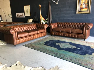 (ON PROMOTION) brand new 2pc genuine Leather CHESTERFIELD lounge suite, (2 x 2.2m THREE SEATER SOFAS