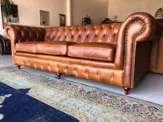(ON PROMOTION) brand new 2pc genuine Leather CHESTERFIELD lounge suite, (2 x 2.2m THREE SEATER SOFAS