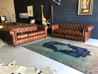 (ON PROMOTION) brand new 2pc genuine Leather CHESTERFIELD lounge suite, (2 x 2.2m THREE SEATER SOFAS