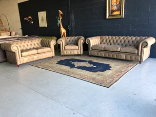 Brand New 3pc Zambezi Genuine Leather Chesterfield Lounge Suite (100% Full Exotic Grain All-round)