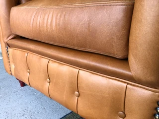 Brand new 3pc genuine leather CHESTERFIELD lounge suite (2 x LARGE ARMCHAIRS plus 1 x THREE SEATER)