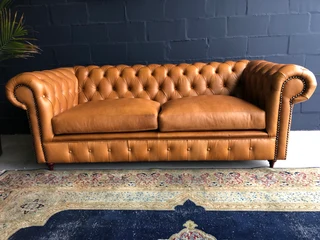 Brand new 3pc genuine leather CHESTERFIELD lounge suite (2 x LARGE ARMCHAIRS plus 1 x THREE SEATER)