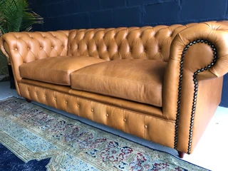 Brand new 3pc genuine leather CHESTERFIELD lounge suite (2 x LARGE ARMCHAIRS plus 1 x THREE SEATER)