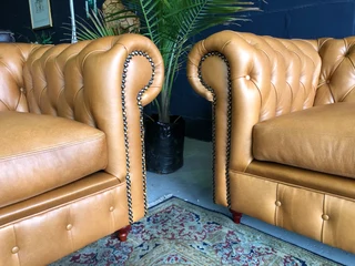 Brand new 3pc genuine leather CHESTERFIELD lounge suite (2 x LARGE ARMCHAIRS plus 1 x THREE SEATER)