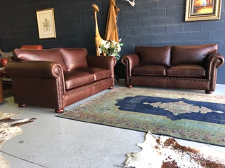 Brand New 2 Piece Carosil Design Full Gameskin Genuine Leather Lounge Suite. (naku Oxblood Brown)