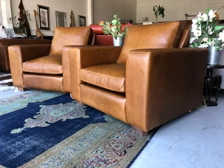 2 X Newly Manufactured  genuine Leather Casa Design Oversize Single Seater Armchairs R10995 Each.