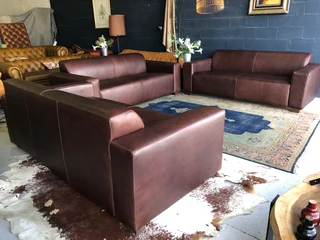 Luxurious 3 Piece Gameskin Genuine Leather Marconi Style Lounge Suite (3 X 2.1m Three Seater Sofas)