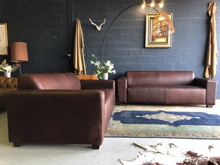 (ON PROMOTION) Magnificent 2pc genuine leather MARCONI STYLE lounge suite (2 x 2.1m Three seaters)