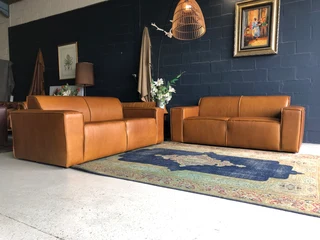 (ON PROMOTION) Brand new 2pc Marconi style genuine leather lounge suite. (2 x 1.8m TWO SEATER SOFAS)