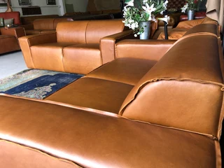 (ON PROMOTION) Brand new 2pc Marconi style genuine leather lounge suite. (2 x 1.8m TWO SEATER SOFAS)