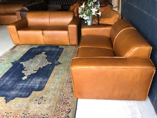 (ON PROMOTION) Brand new 2pc Marconi style genuine leather lounge suite. (2 x 1.8m TWO SEATER SOFAS)
