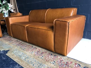 (ON PROMOTION) Brand new 2pc Marconi style genuine leather lounge suite. (2 x 1.8m TWO SEATER SOFAS)