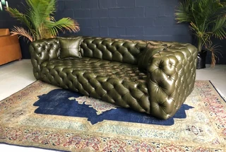 Newly Manufactured  2.6m Genuine Leather Cuban Style Chesterfield Five Seater Sofa. (olive Green)