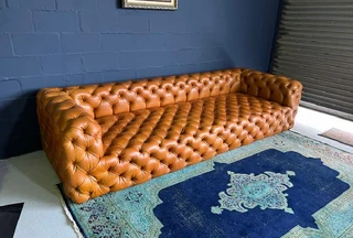 Brand New 3m Cuban Style Chesterfield Genuine Leather Five Seater Sofa. (a Massive Beast Of A Couch)