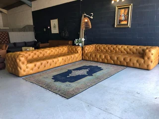 Brand new genuine leather CUBAN STYLE CHESTERFIELD lounge suite. (2 x MASSIVE 3m SOFAS)  R39500 each