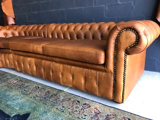 Magnificent &amp; massive (3.2m x 3.2m) gameskin genuine leather CHESTERFIELD corner lounge suite.